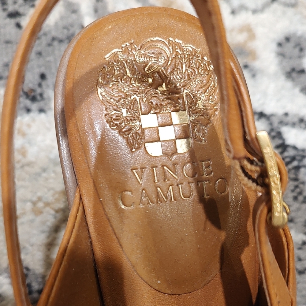 Vince Camuto Tan Leather Slingback Heeled Sandals - Picture 3 of 8